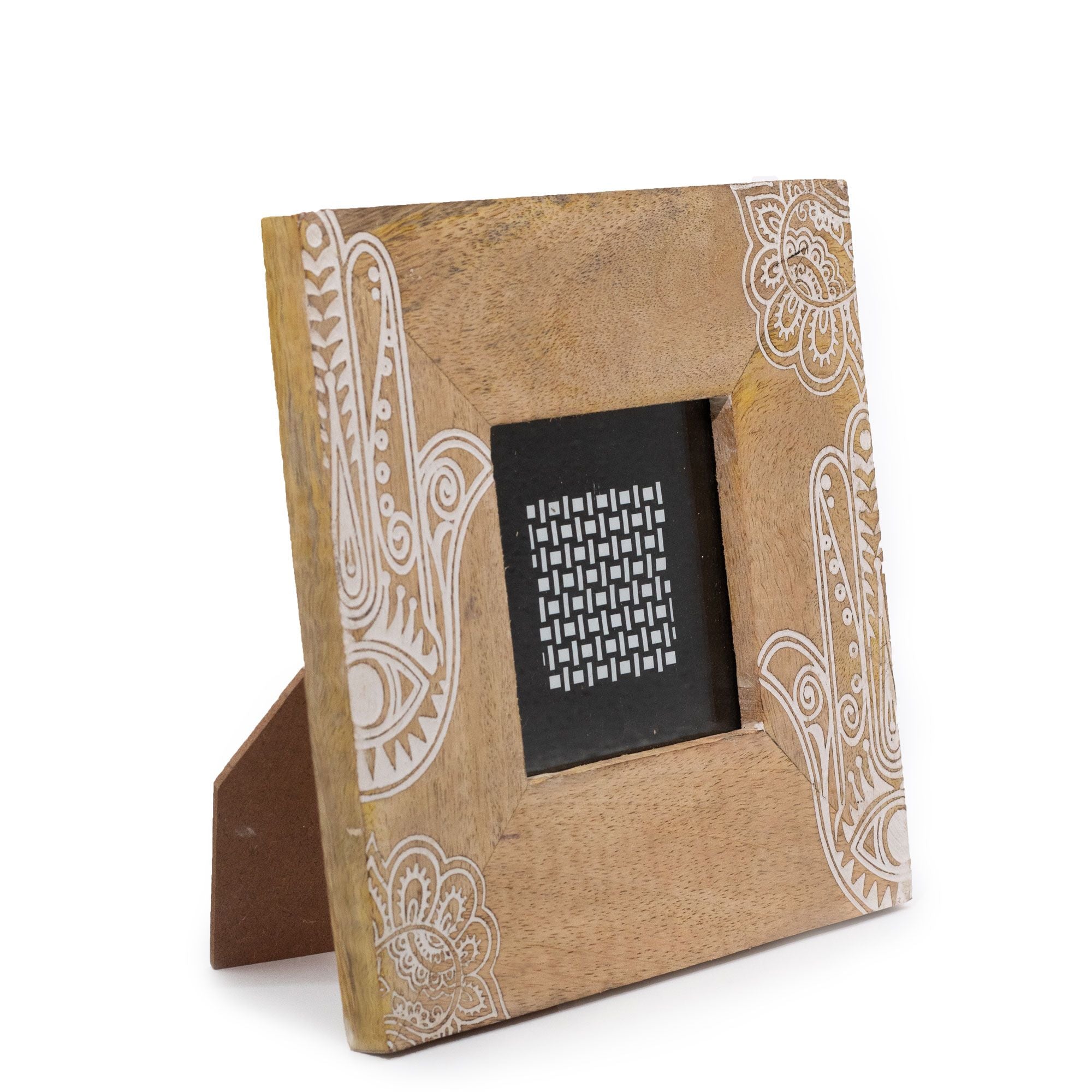 Small Mango Wood Picture Framel (for 10x10cm) 20x20x2cm- Hamsa - White
