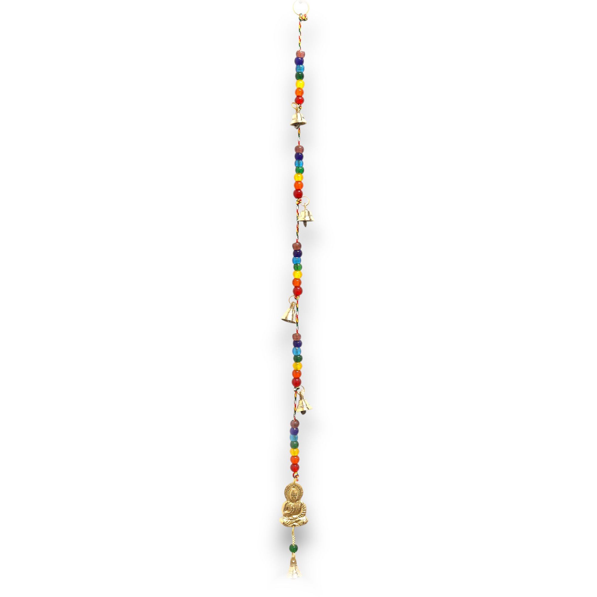 Indian Chimes - Brass Buddha with Chakra Beads String Bells 53cm