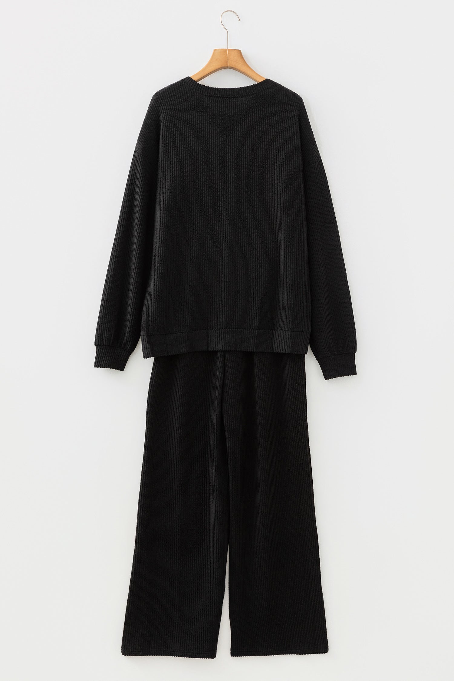 Black MERRY Corded Long Sleeve Top and Pockets Pants Set