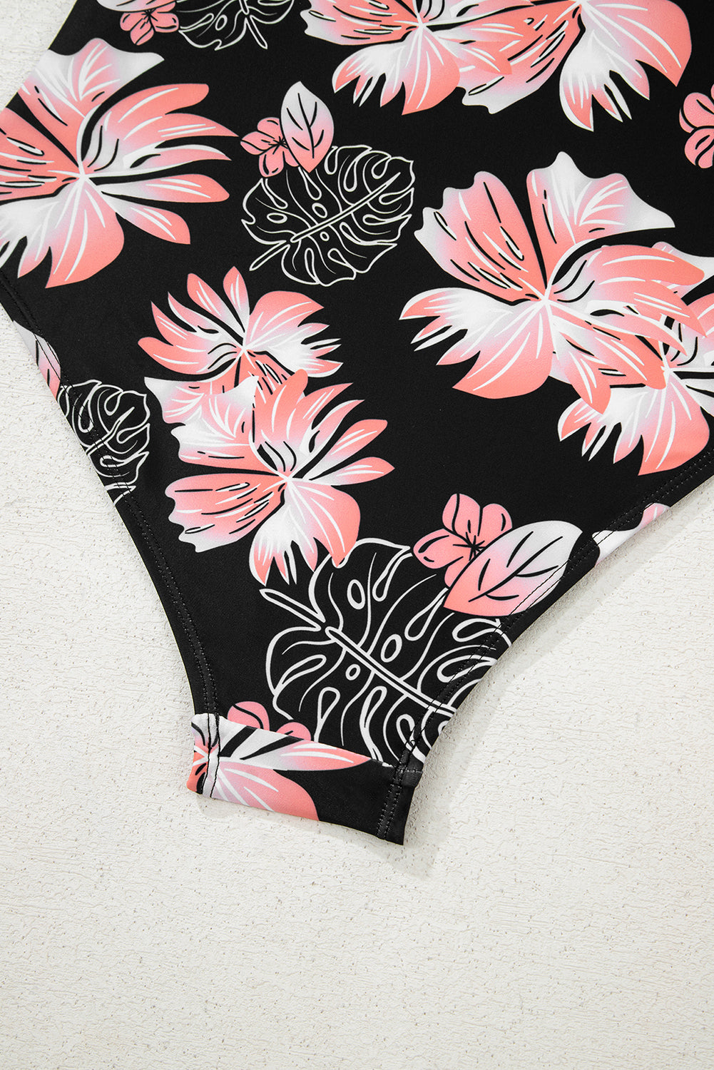 Black Floral Print Square Neck Ruched Tummy Control One Piece Swimsuit