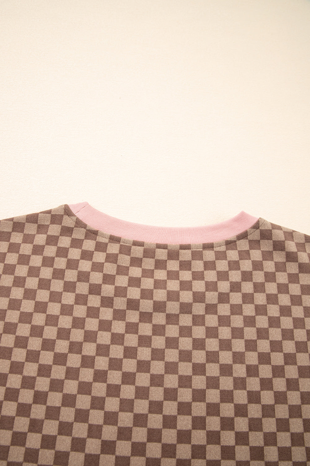 Brown Checkerboard Long Sleeve Pullover and Shorts Set
