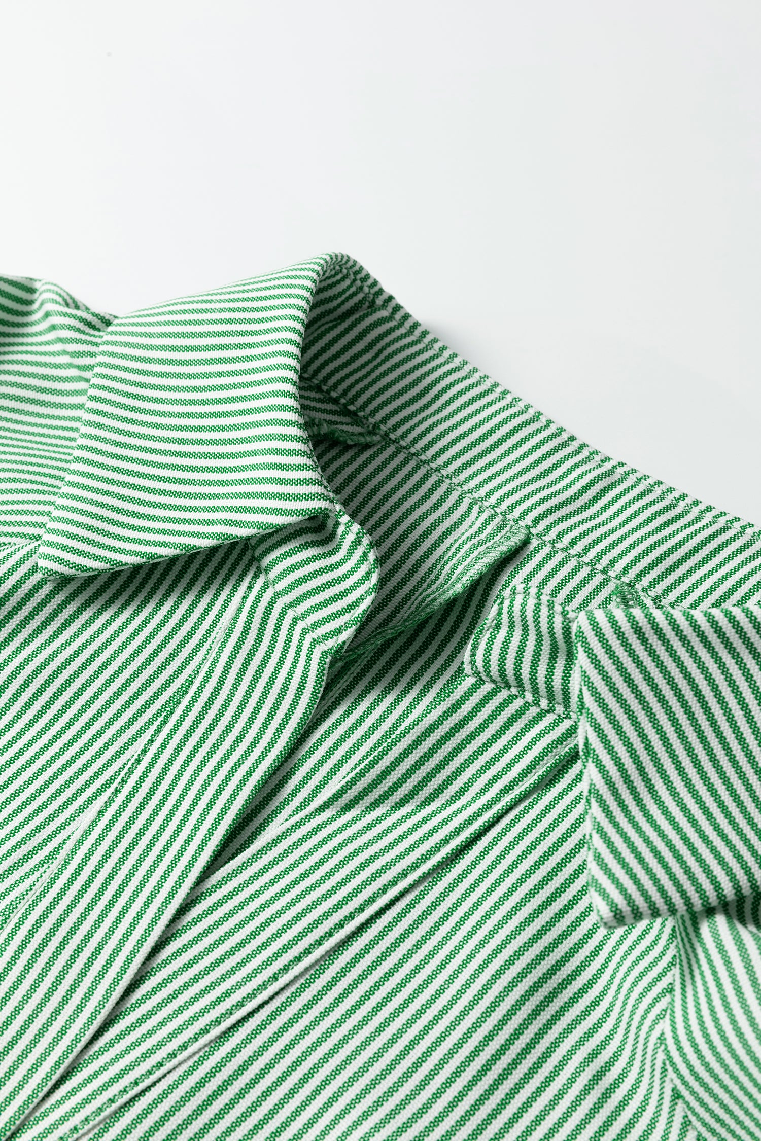 Mint Green Striped Print Collared Split Neck Half Sleeve Blouse