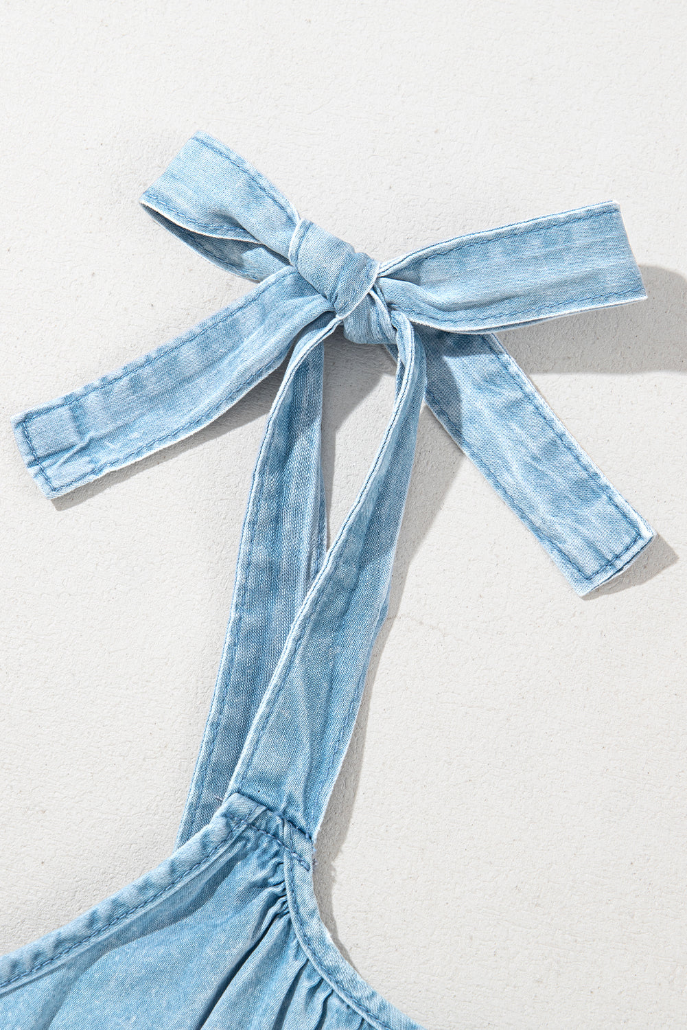 Beau Blue Washed Denim Tied Straps Sleeveless Mini Dress