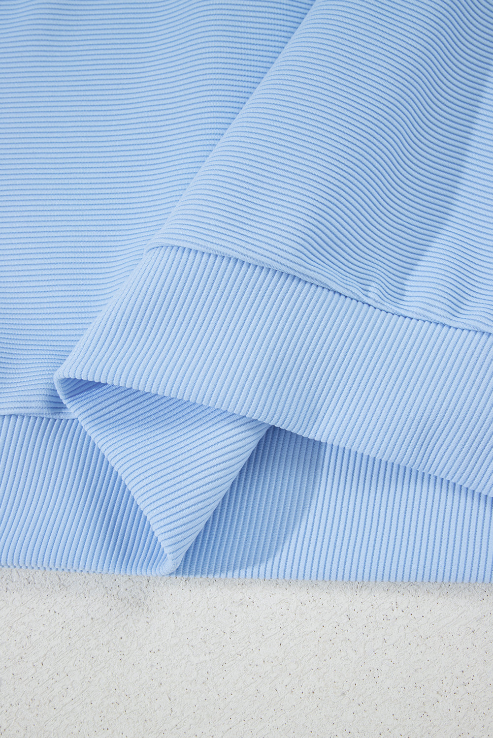 Beau Blue Ribbed Texture Half Zip Ruffled Short Sleeve Top and Shorts Set