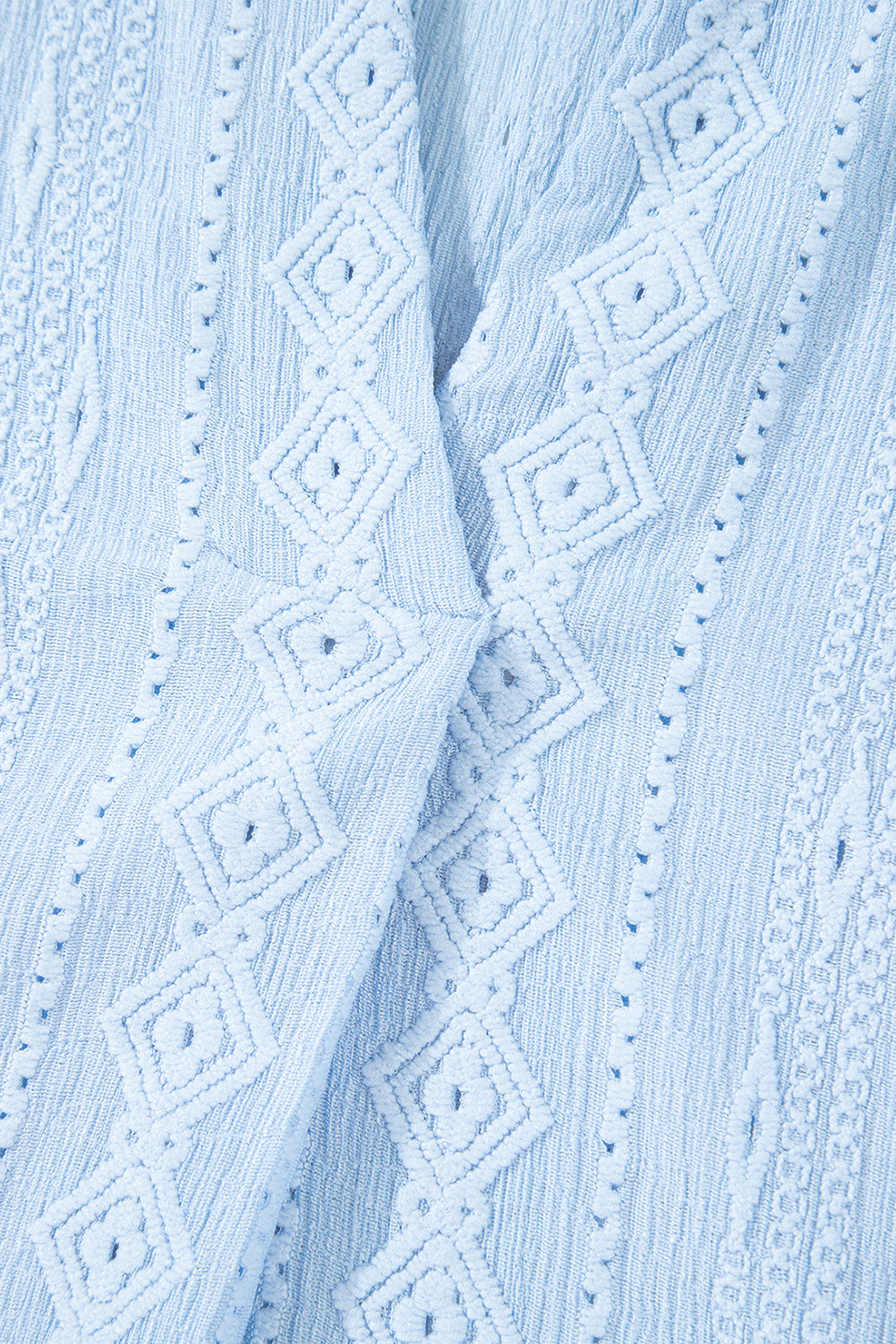 Beau Blue Jacquard Texture Flared Short Sleeve Notched Neck Mini Dress