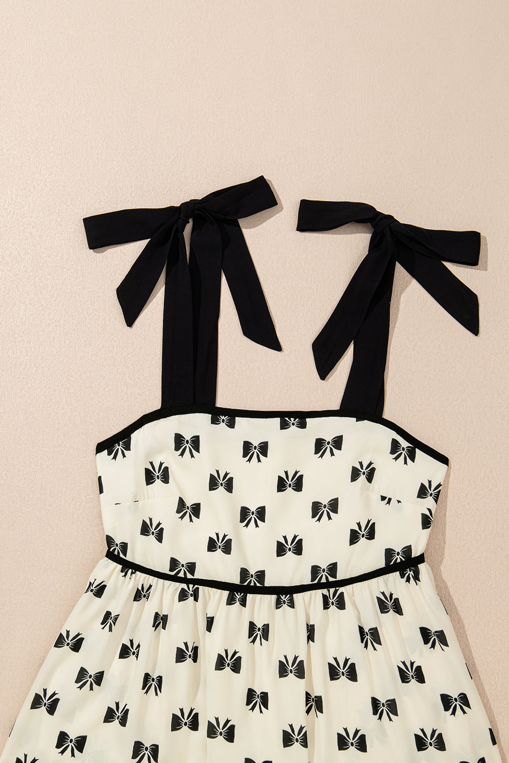White Bow Knot Color Contrast Trim Knotted Shoulder Mini Dress