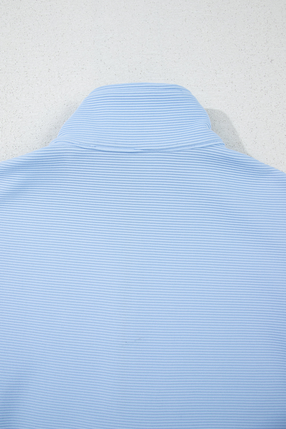 Beau Blue Ribbed Texture Half Zip Ruffled Short Sleeve Top and Shorts Set