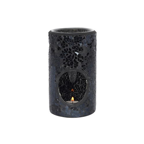 Black Crackle Glass Pillar Oil Burner and Wax Warmer