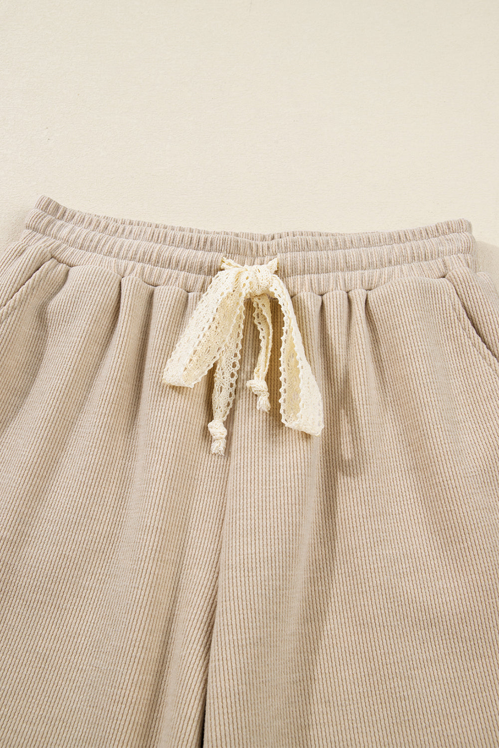 Jet Stream Lace Drawstring Pullover Hoodie and High Waist Pants Corduroy Suit