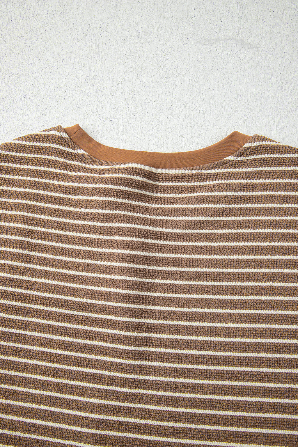 Khaki Stripe Crew Neck Tee Drawstring Waist Cropped Pants Set