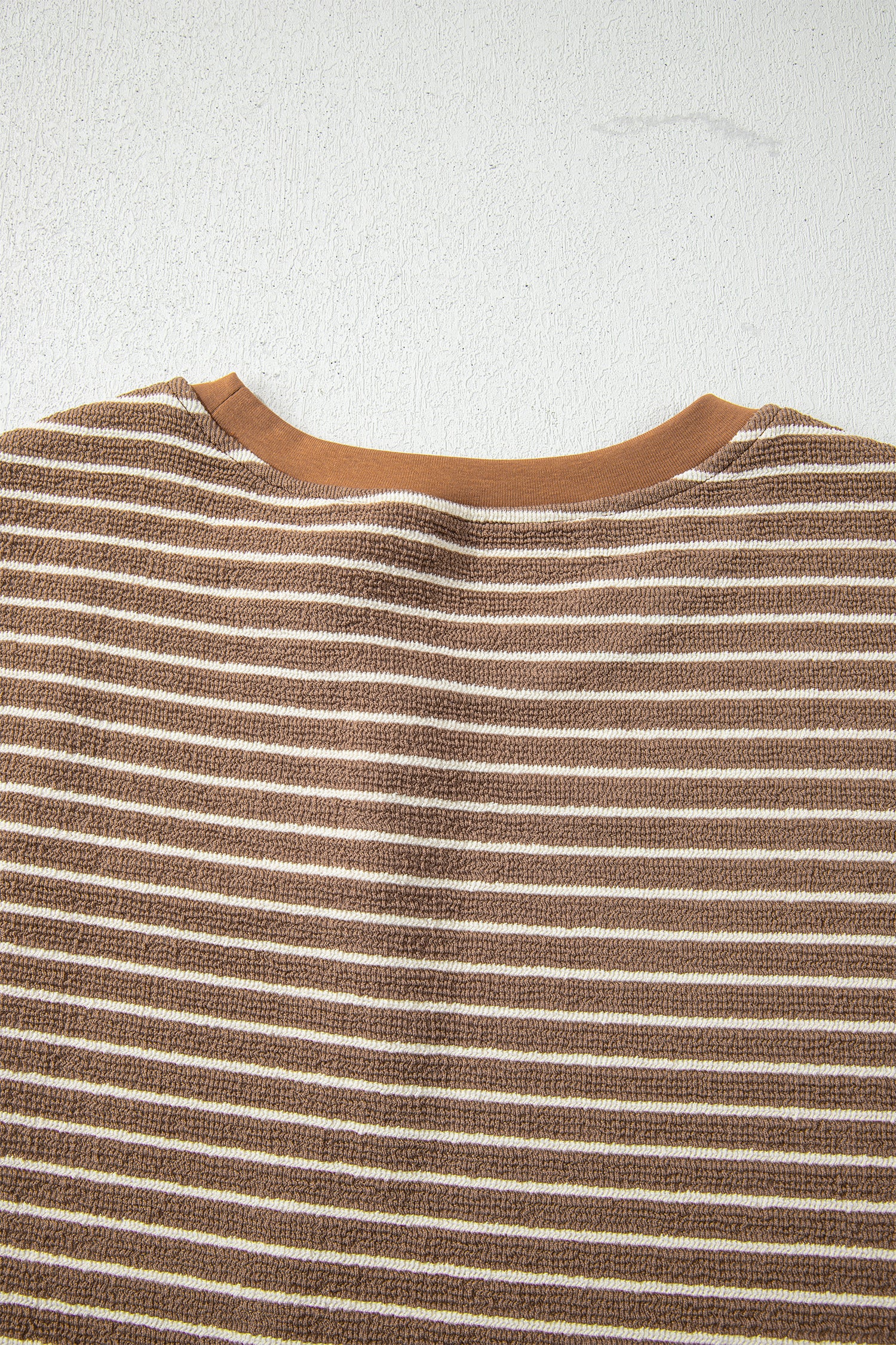 Khaki Stripe Crew Neck Tee Drawstring Waist Cropped Pants Set