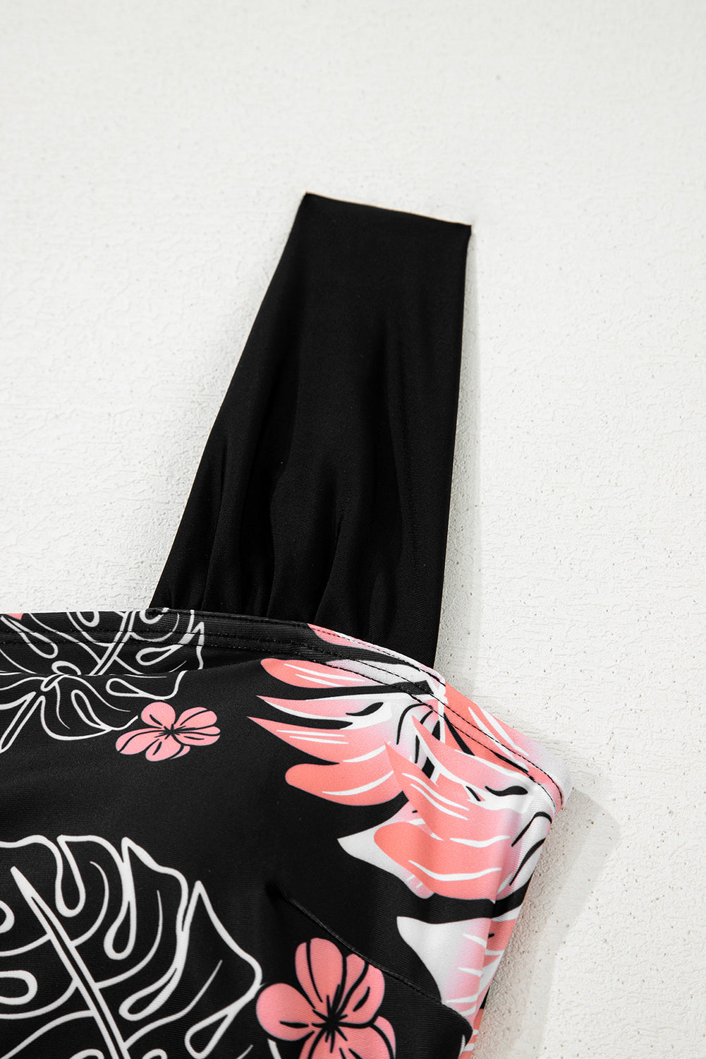 Black Floral Print Square Neck Ruched Tummy Control One Piece Swimsuit