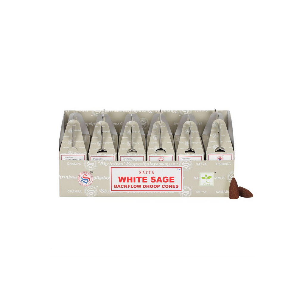 Set of 6 White Sage Backflow Dhoop Cones by Satya (6/30)
