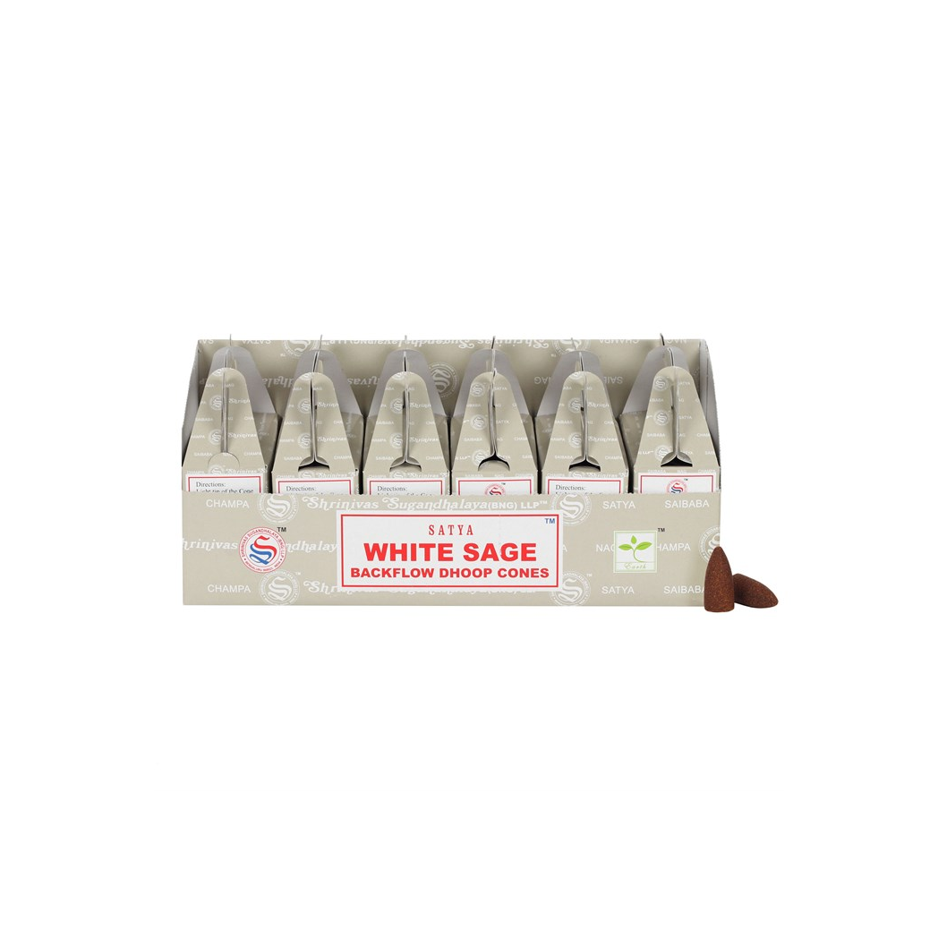 Set of 6 White Sage Backflow Dhoop Cones by Satya (6/30)