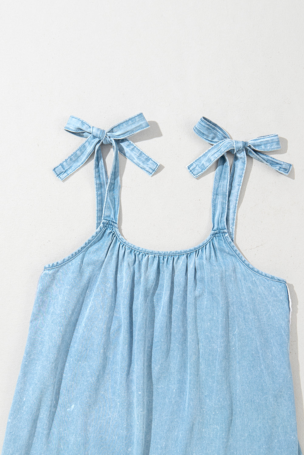 Beau Blue Washed Denim Tied Straps Sleeveless Mini Dress