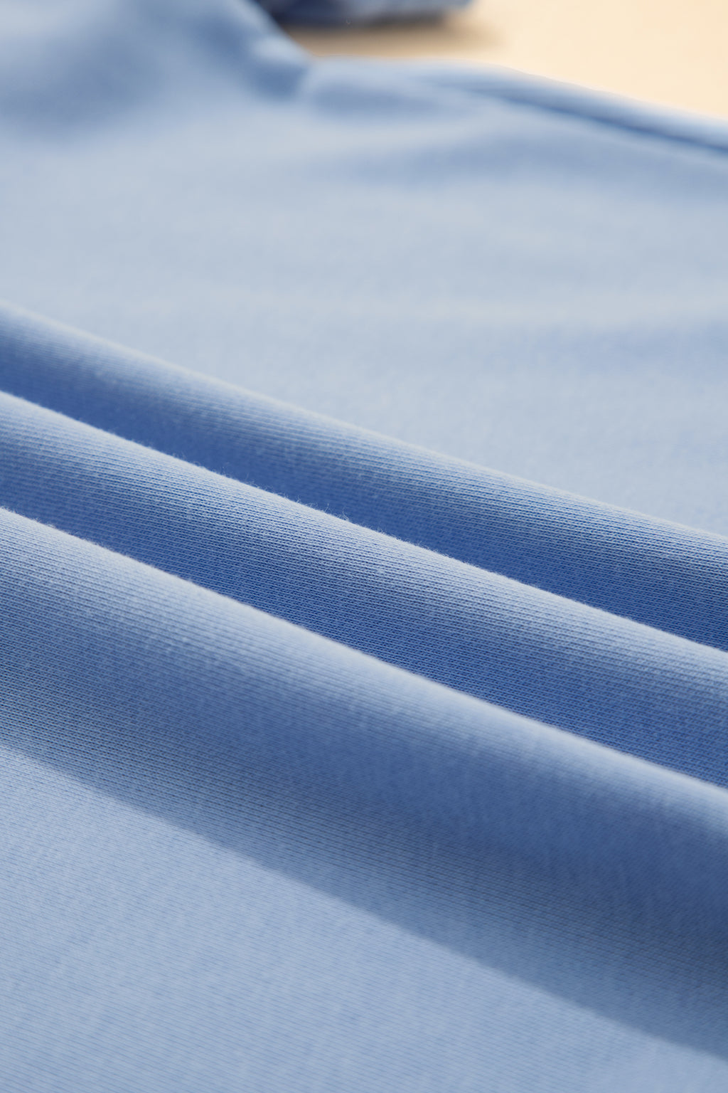 Sky Blue Solid Color Contrast Textured Patchwork Raw Edge 2pcs Short Set