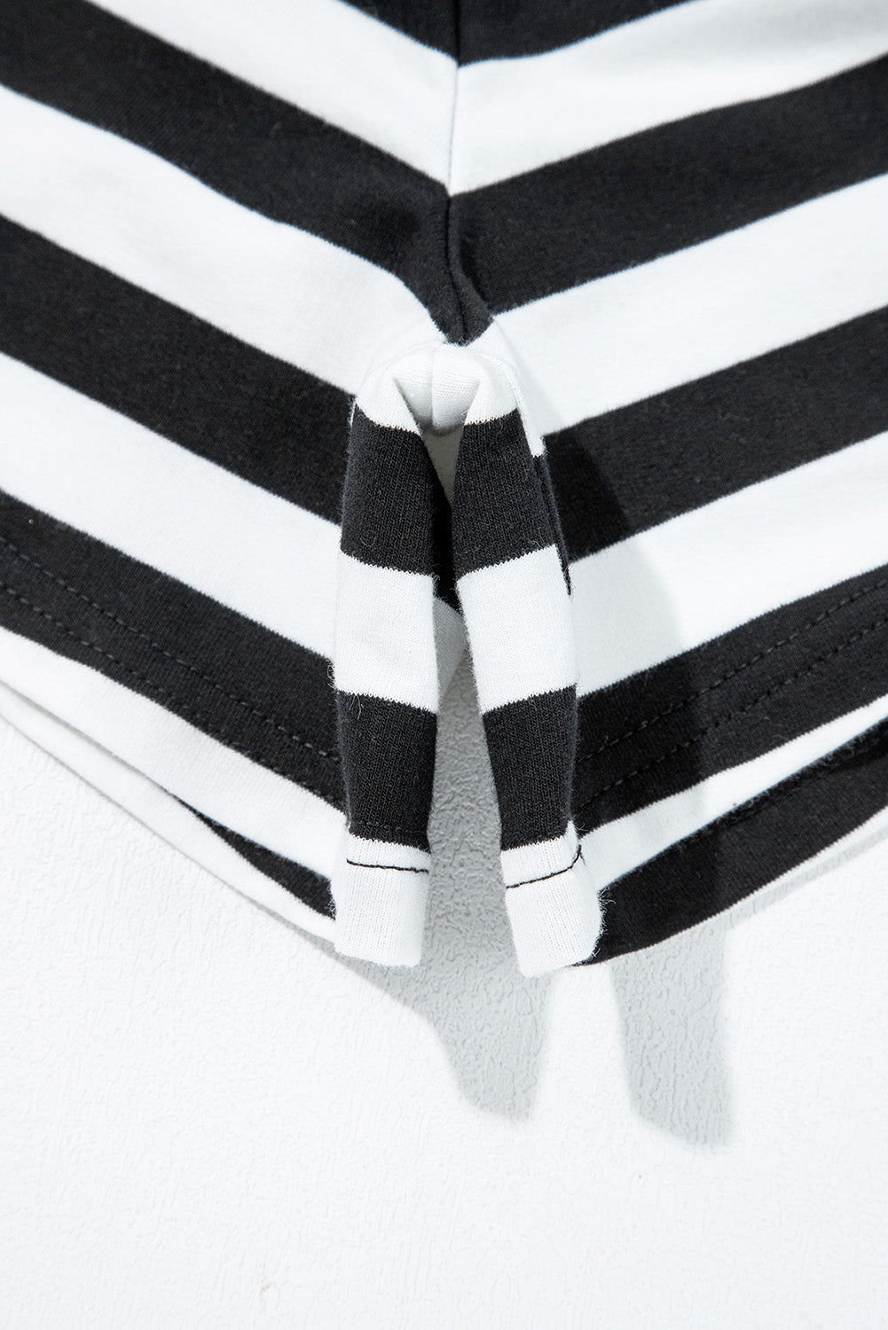 Black Stripe Contrast Ribbed Banding Long Sleeve Blouse Loose Shorts Set