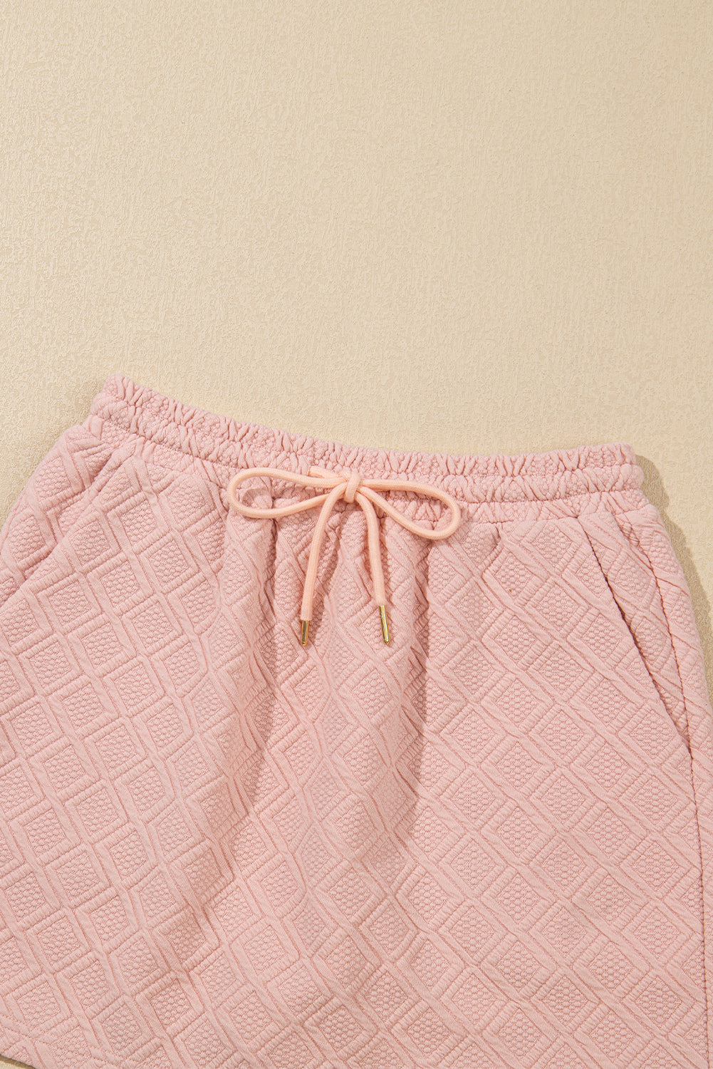 Light Pink Striped Collared Zip up Textured Skirt Set