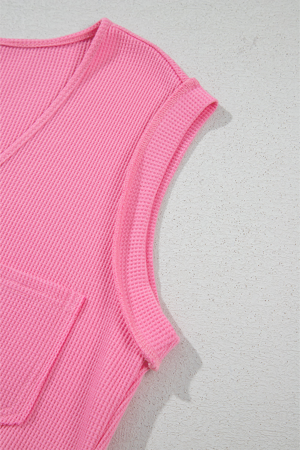 Bright Pink Waffle Textured Button Round Neck A-line Tiered Sleeveless Dress
