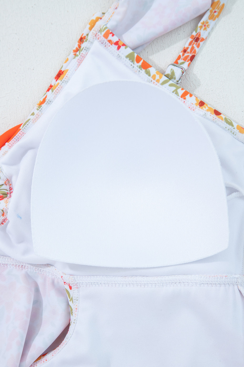 Orange Ruffled Trim Keyhole Accent Floral One Piece Swimsuit