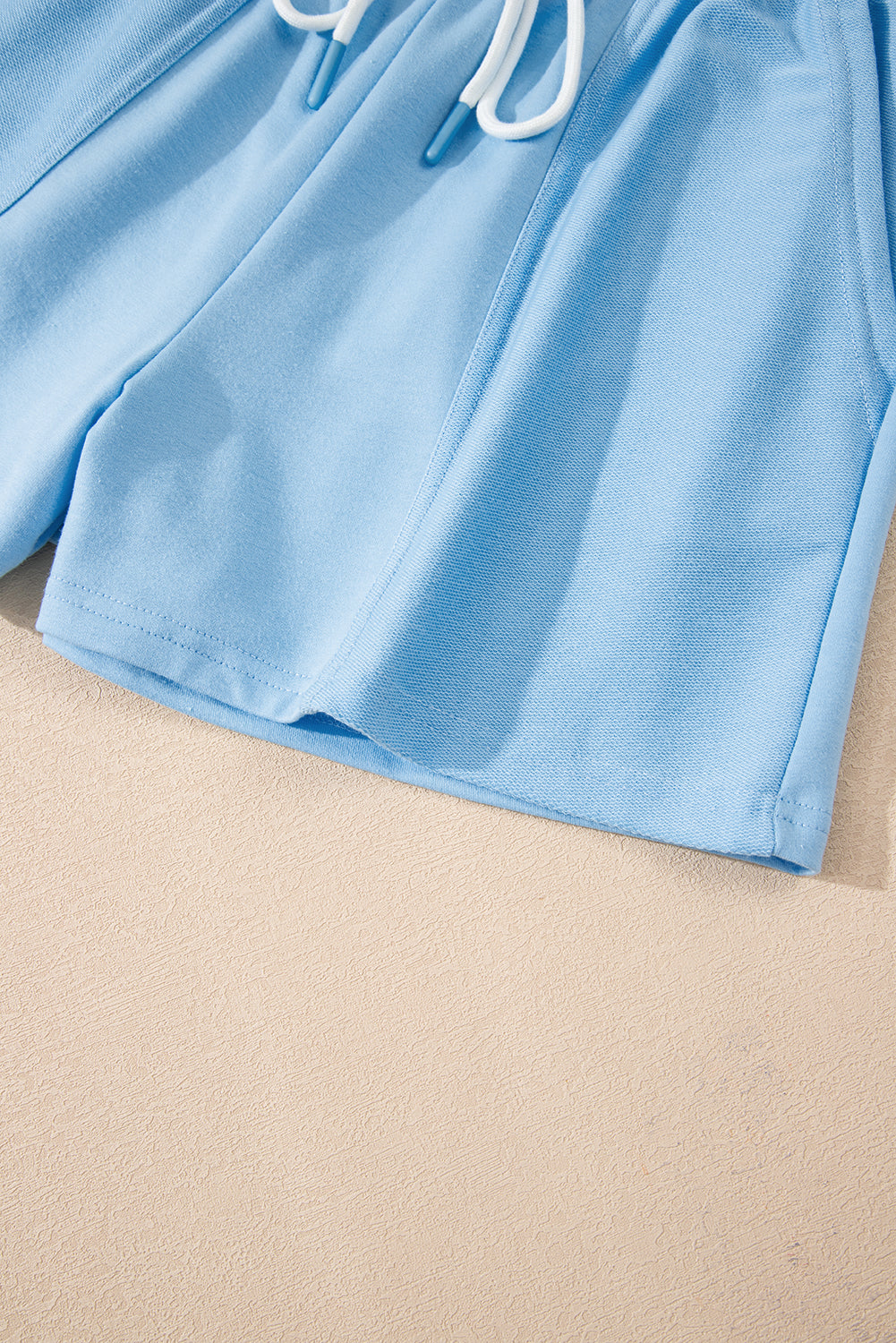 Myosotis V Neck Drop Shoulder Tee and Patchwork Drawstring Elastic Waistband Shorts Set