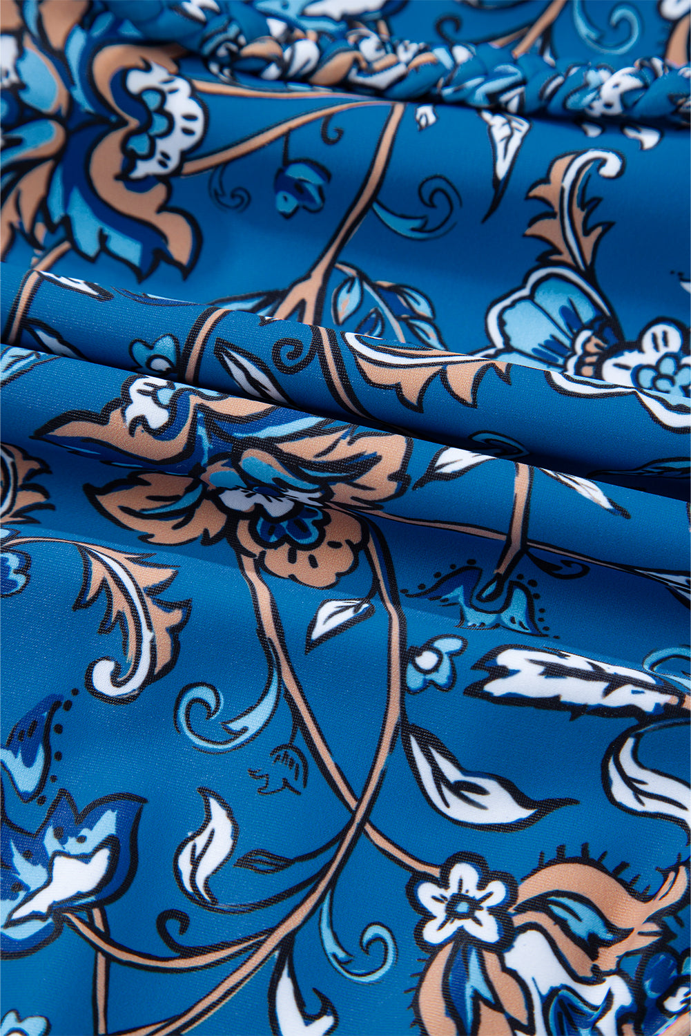 Sky Blue Floral Printed Ruffle Removable Strap One Piece Swimsuit