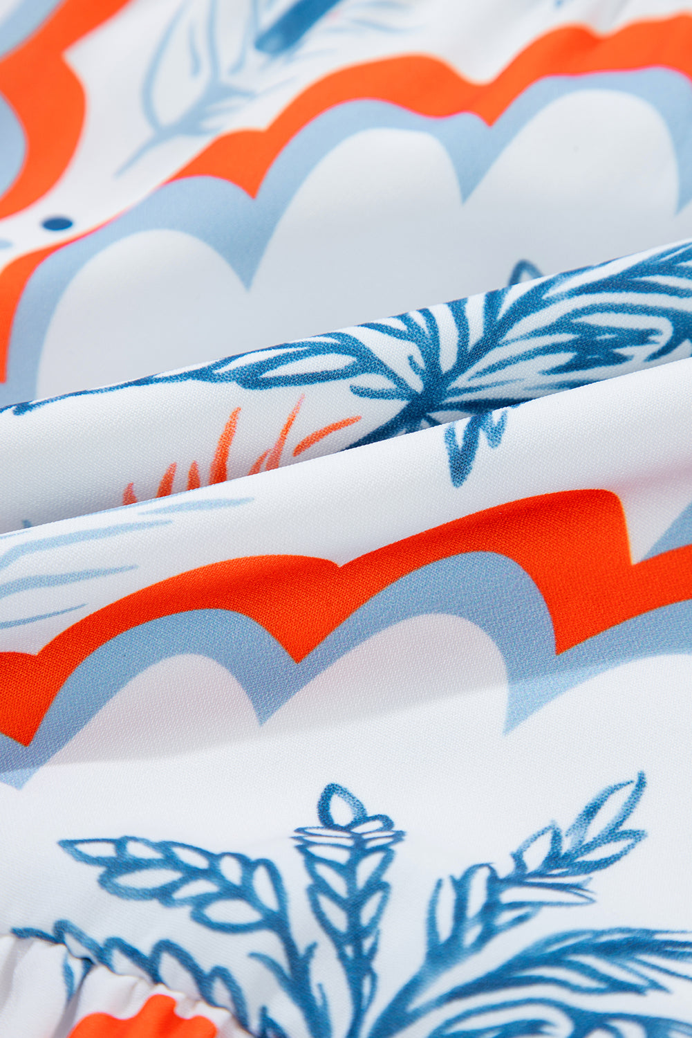 Orange Contrast Palm Tree Printed Short Sleeve Flowy Dress