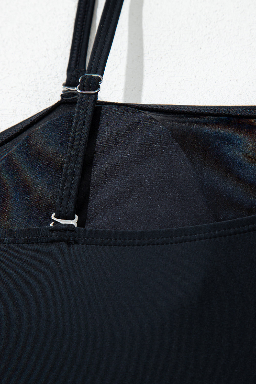 Black Asymmetric Ruffle Shoulder Pleated One Piece Swimsuit