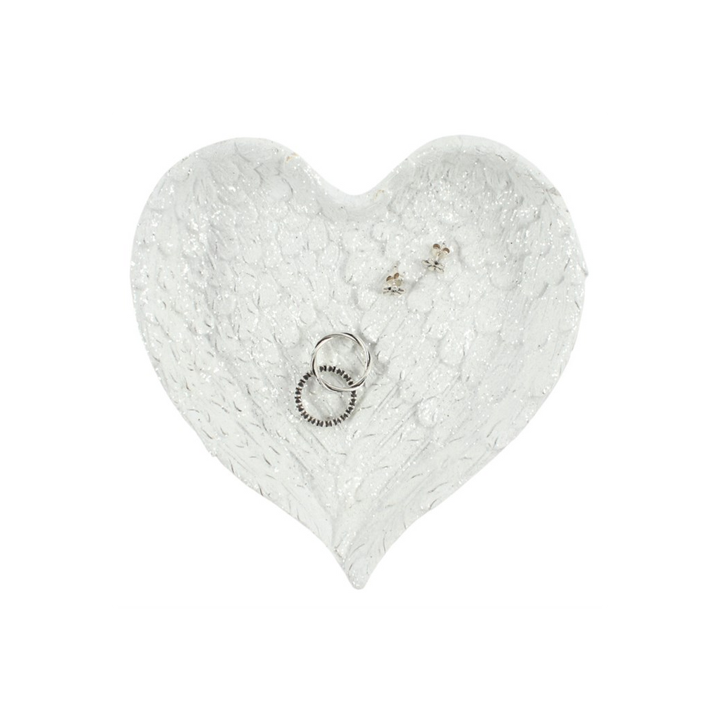 Glitter Heart Shaped Angel Wing Trinket Dish