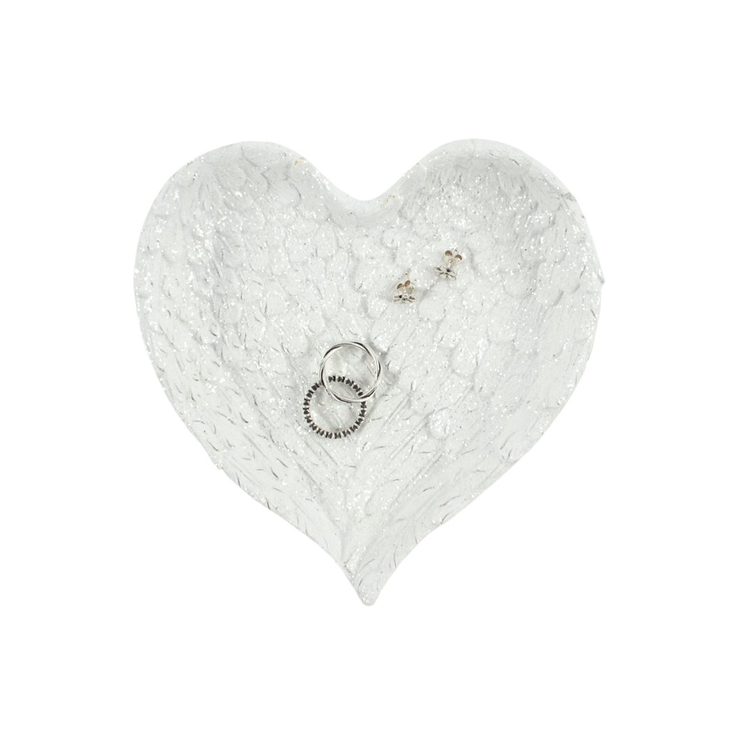 Glitter Heart Shaped Angel Wing Trinket Dish