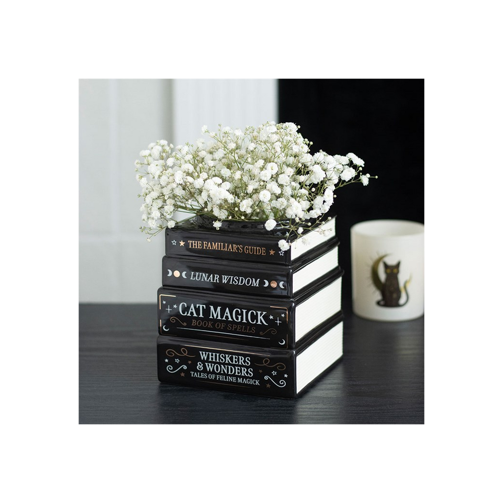 Black Cat Magick Book Stack Vase