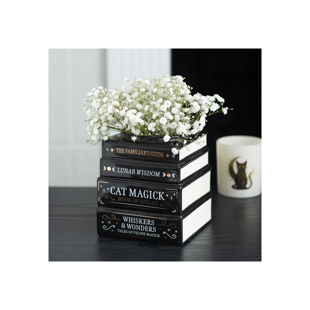 Black Cat Magick Book Stack Vase