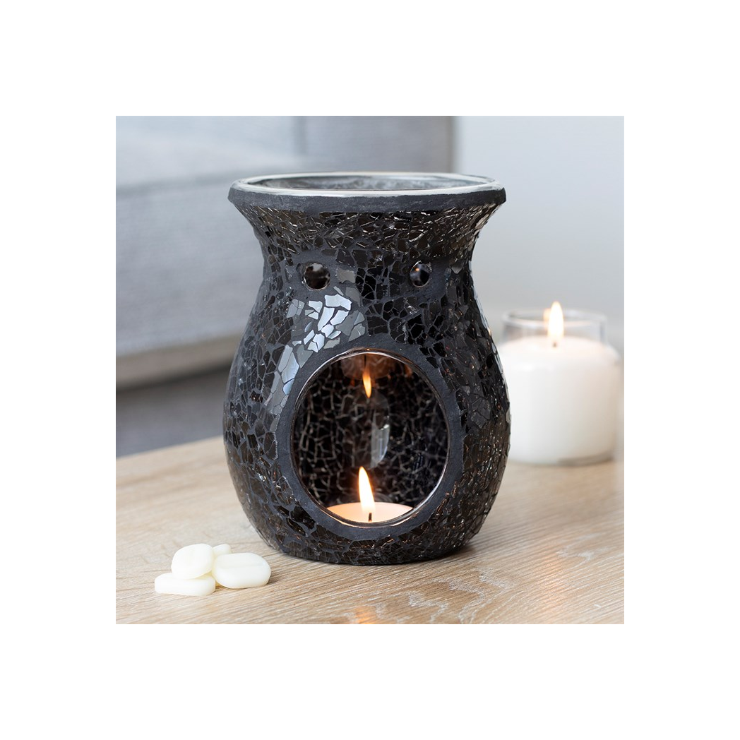 Large Black Crackle Oil Burner and Wax Warmer
