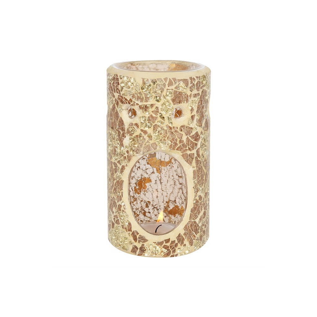 Gold Pillar Crackle Glass Oil Burner and Wax Warmer