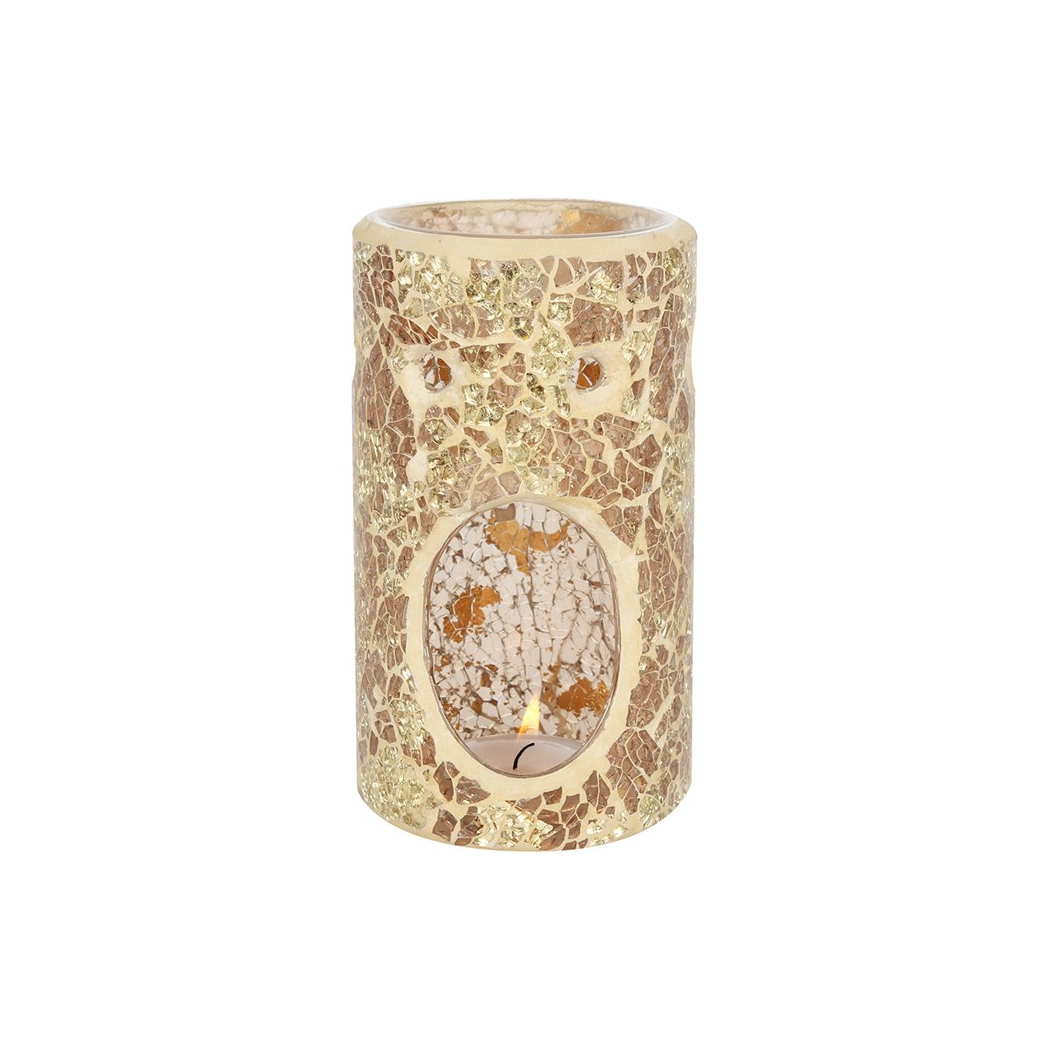 Gold Pillar Crackle Glass Oil Burner and Wax Warmer