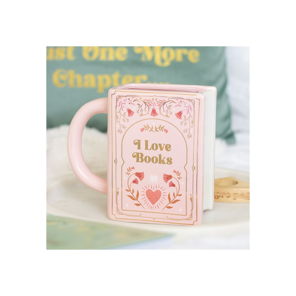 I Love Books Pink Book Shaped Mug